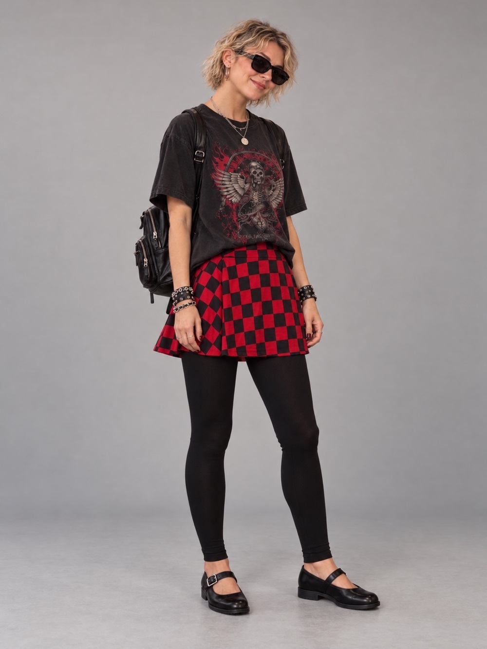 Women's Red and Black Checkered Skater Skirt